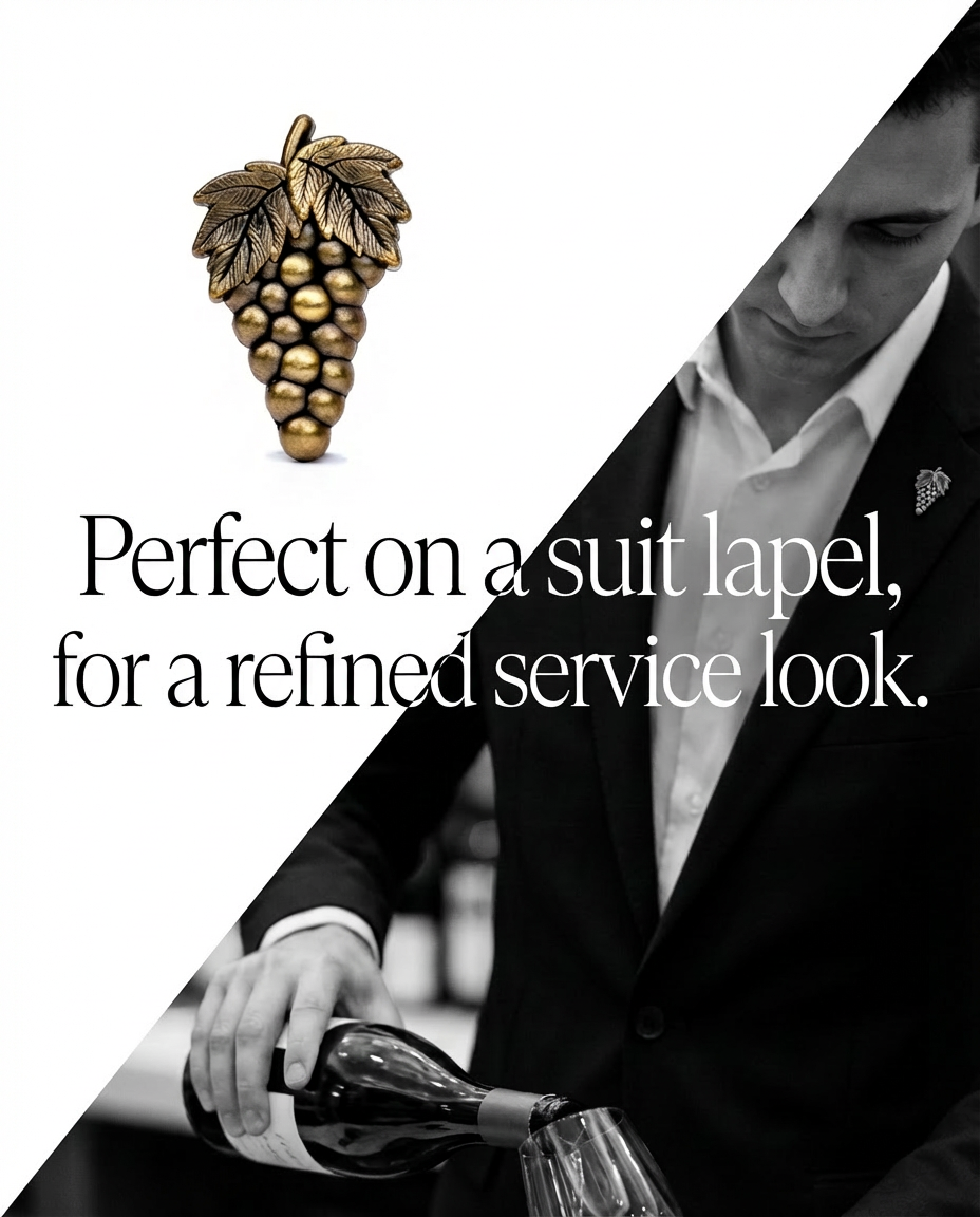 Head sommelier wearing SOMM DIGI pin during wine service